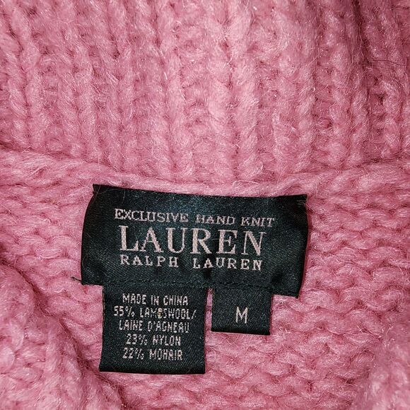 Vtg Lauren Ralph Lauren Exclusive Hand Knit Pink Cable Knit Shawl Neck Sweater M - Picture 4 of 9